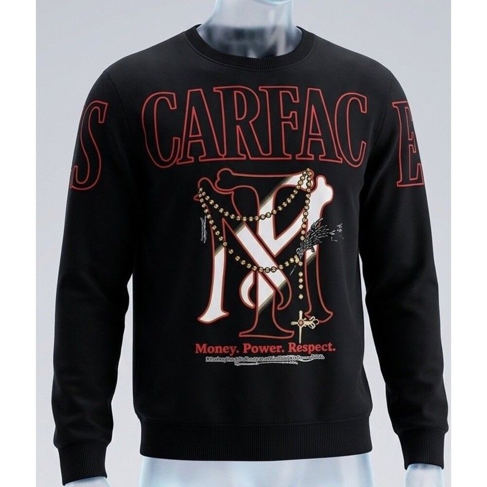 NWT Scarface Money Power Respect Graphic Sweatshirt Men's Large Hybrid Black New